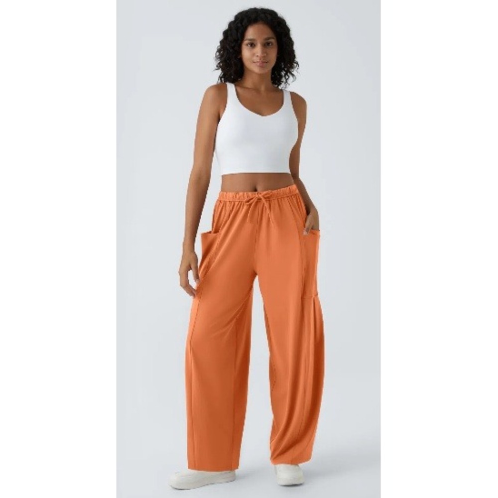 Halara XS Burnt Orange Palazzo Wide Leg Pants Elastic Cargo Pockets Baggy Fall